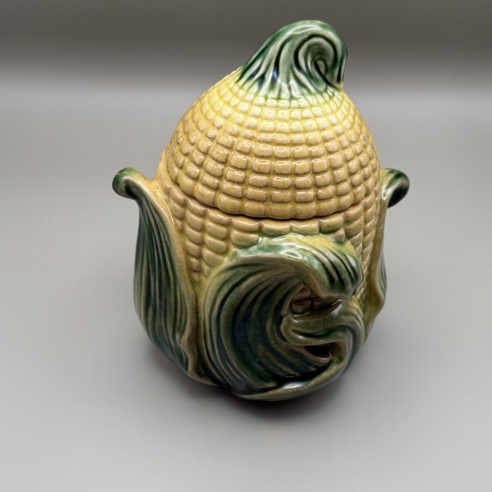 Vintage 1940s Stanfordware Corn Cob Lidded Grease Canister Jar #512